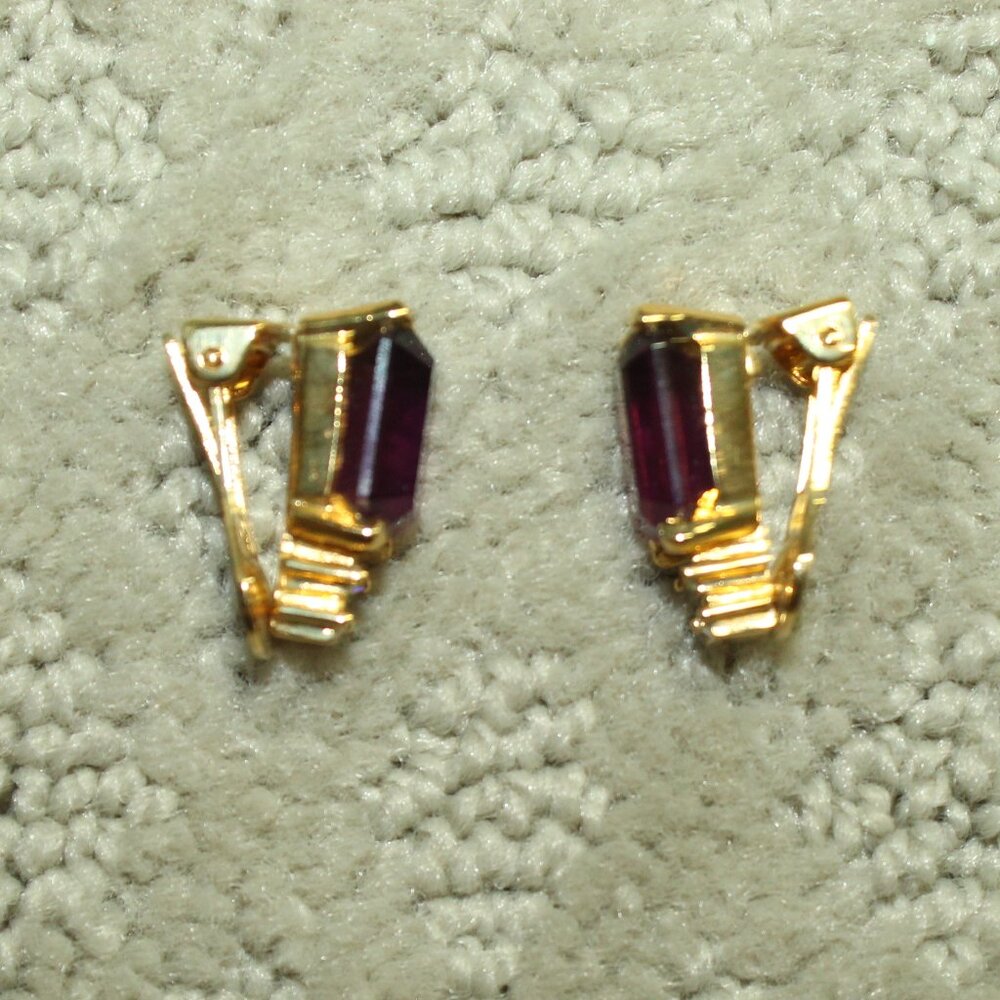Vtg Christian Dior Simulated Amethyst Rhinestone Clip On Earrings 1980s Signed - Picture 5 of 6